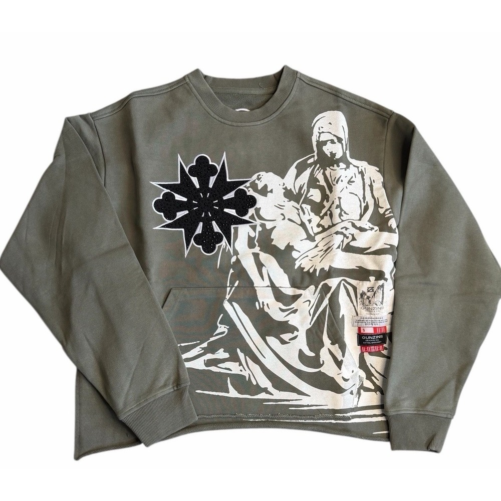 Gunzinii Denim & Co Graphic Crewneck Sweatshirt Olive Green Men's Small NWT